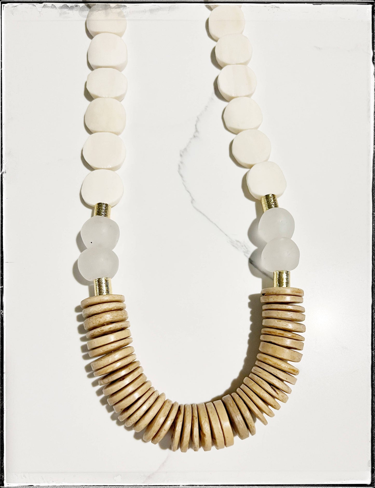 White African Bone Long Statement Necklace