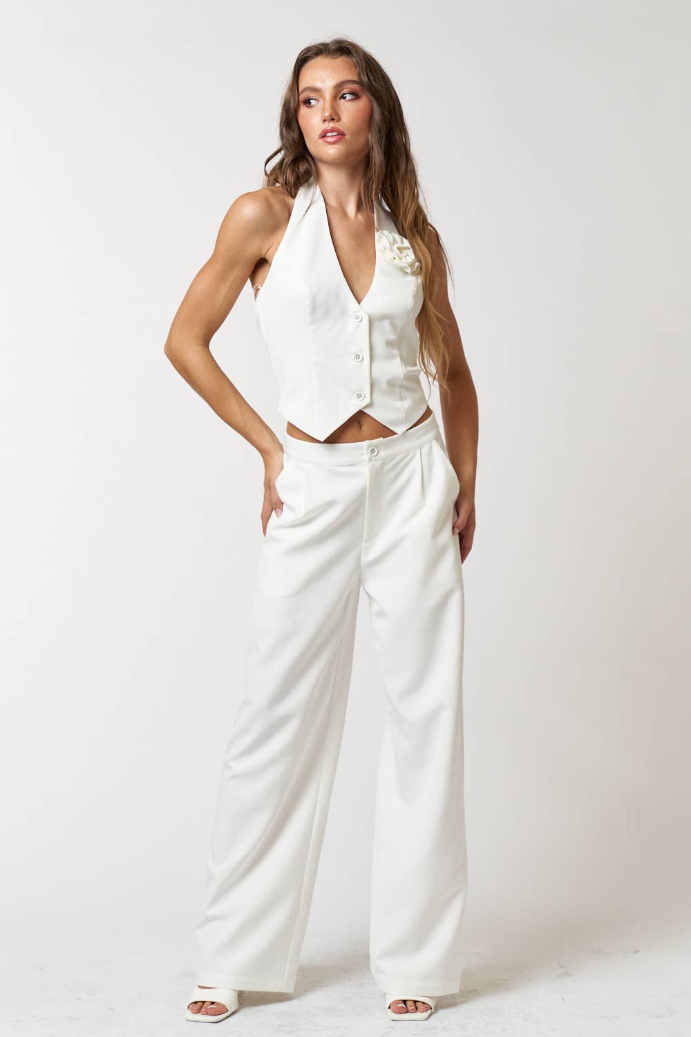nala pin tuck thermo pants White ナラパン