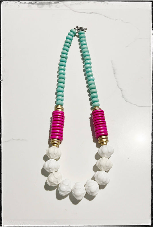 White & Pink Coconut Bead Necklace