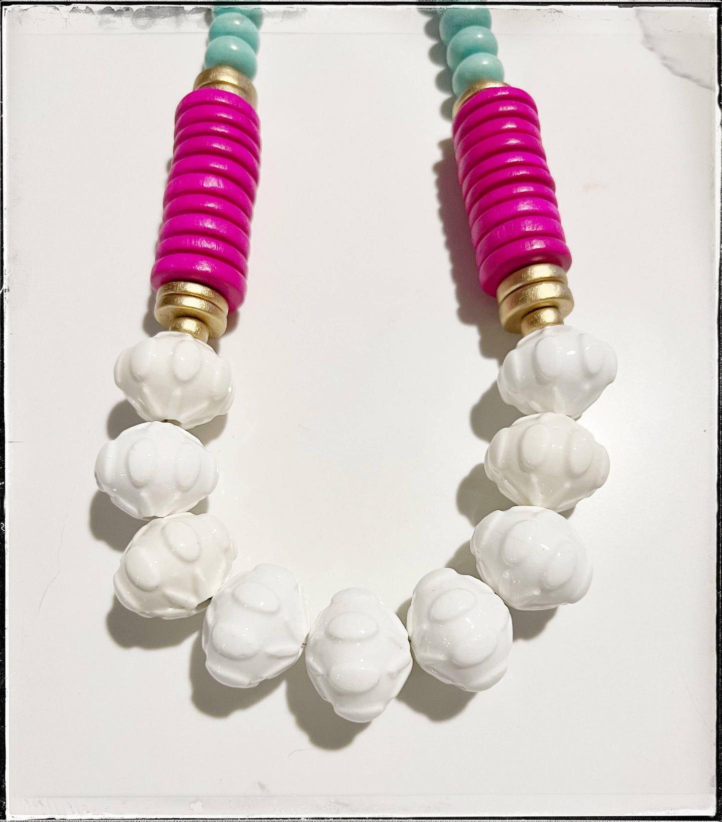 White & Pink Coconut Bead Necklace