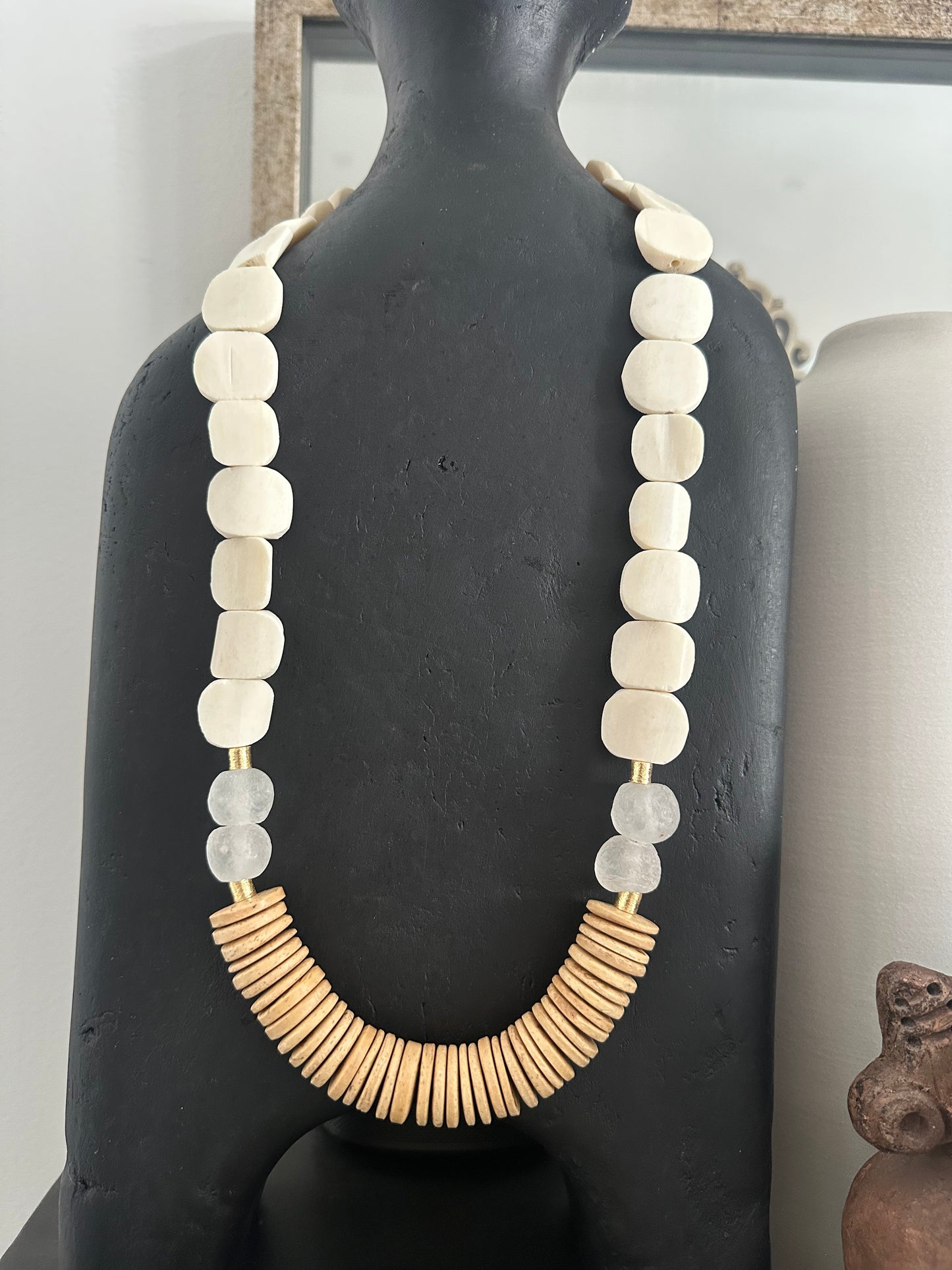 White African Bone Long Statement Necklace