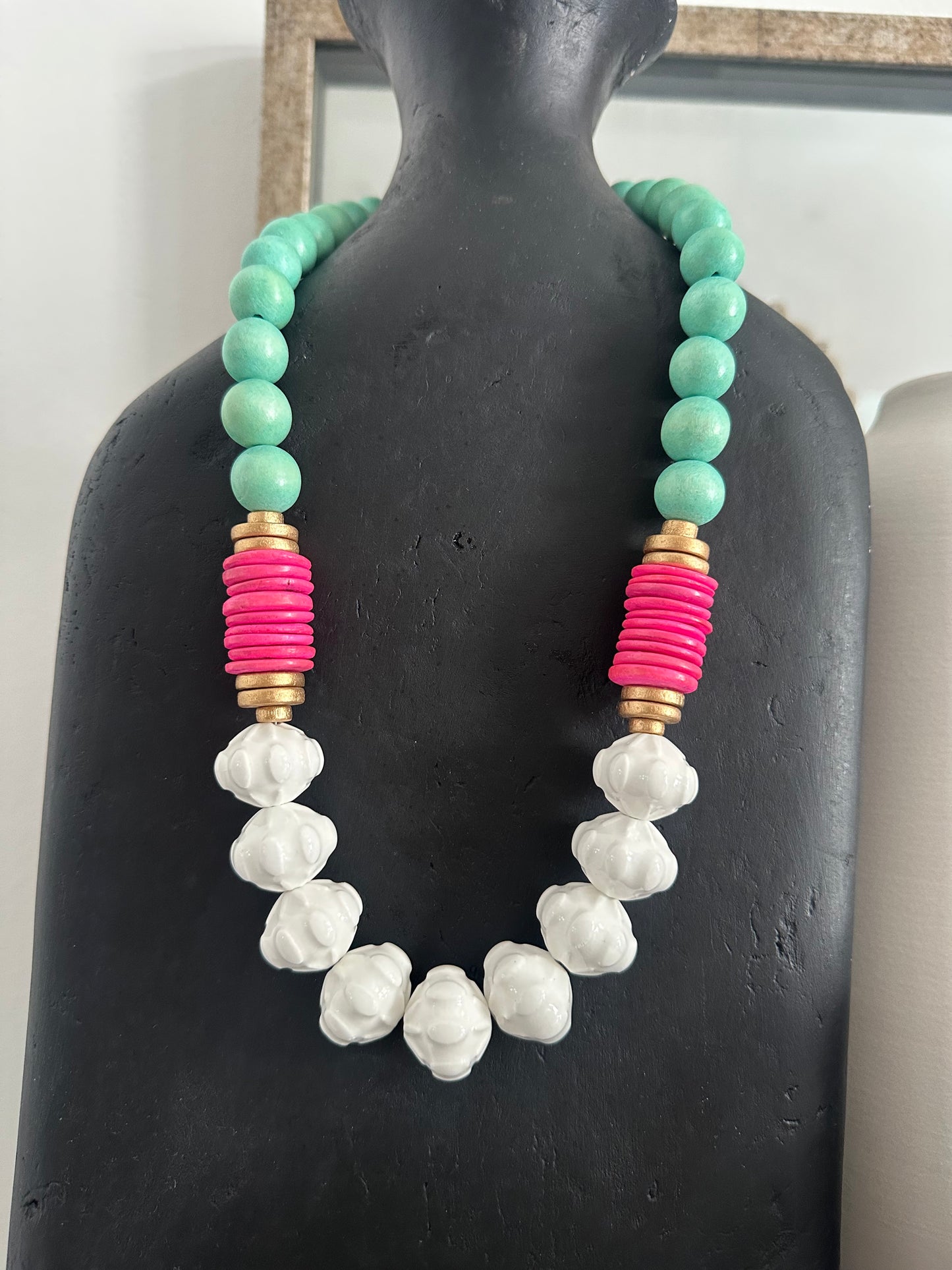 White & Pink Coconut Bead Necklace