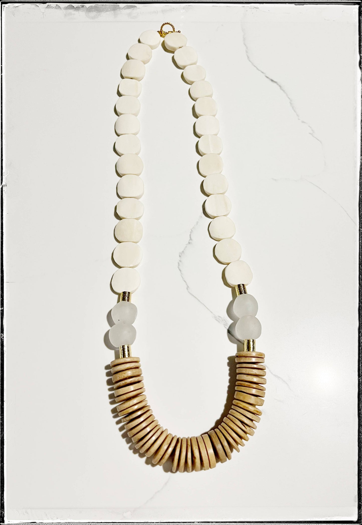 White African Bone Long Statement Necklace